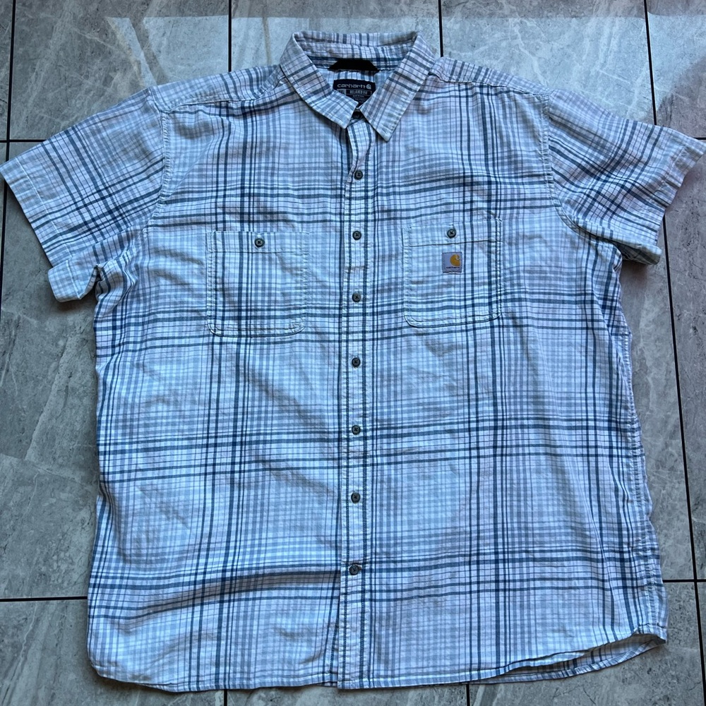Carhartt Rugged Flex Mens White/Gray Relaxed Fit Lightweight Plaid WorkShirt3XLT